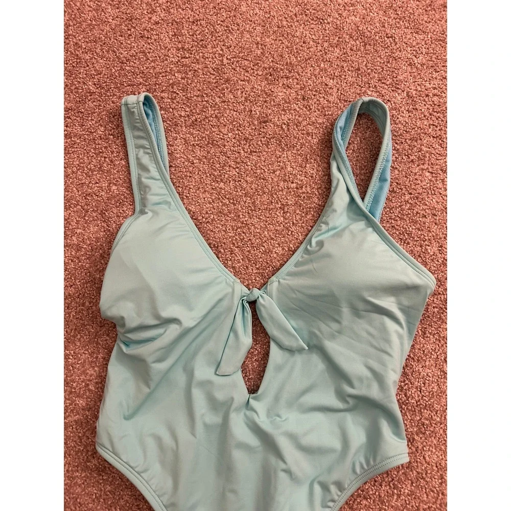 The Bikini Lab One Piece Swimsuit Womens Small Blue Excellent Front Tie Cutout